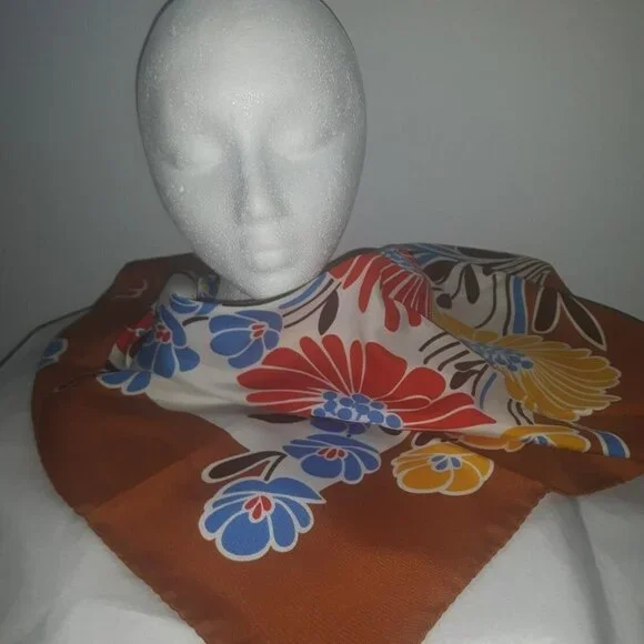 VTG WISTEL T Made in ITALY texturized polyester SQUARE scarf Big FLOWERS FLORAL - Picture 5 of 9